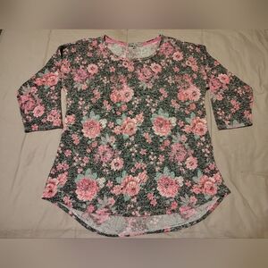 Floral Women's Top - Pink and Gray